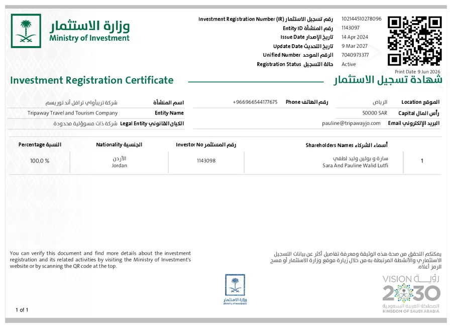 Investment Registration Certificate